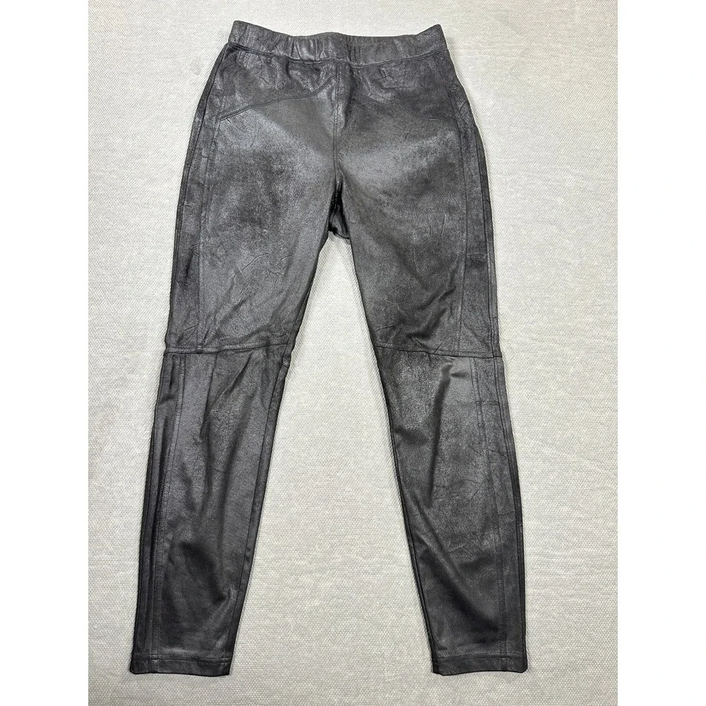 Free People Vegan Leather Leggings Washed Black Crackle Slim Pull On Pants S
